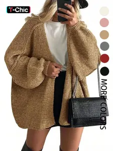 Oversized Cardigan Sweaters New Fashion Loose Casual Knit Cardigan Sweater Coat, Lantern Sleeve Lazy Style Versatile Solid Color Soft Comfortable Long Sleeve Top, Knitwear