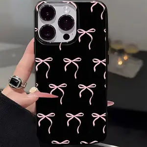 Fashionable pink butterfly bow patterned phone case, shockproof protective cover, also compatible with iPhone 17/16/15/14/13/11, is a perfect holiday gift choice for friends, family, or yourself.
