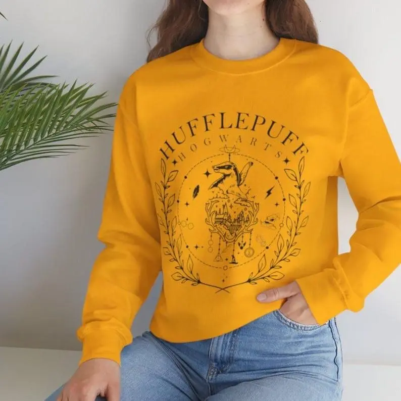 [Sale off up to 50%] Hogwarts Halloween House Shirt, Hufflepuff Sweater, Vintage Wizard School Crest Sweatshirt.