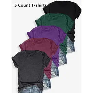 Women's Solid Round Neck Tee, Casual Short Sleeve Crew Neck T-Shirt for Summer, Ladies Clothes for Daily Wear