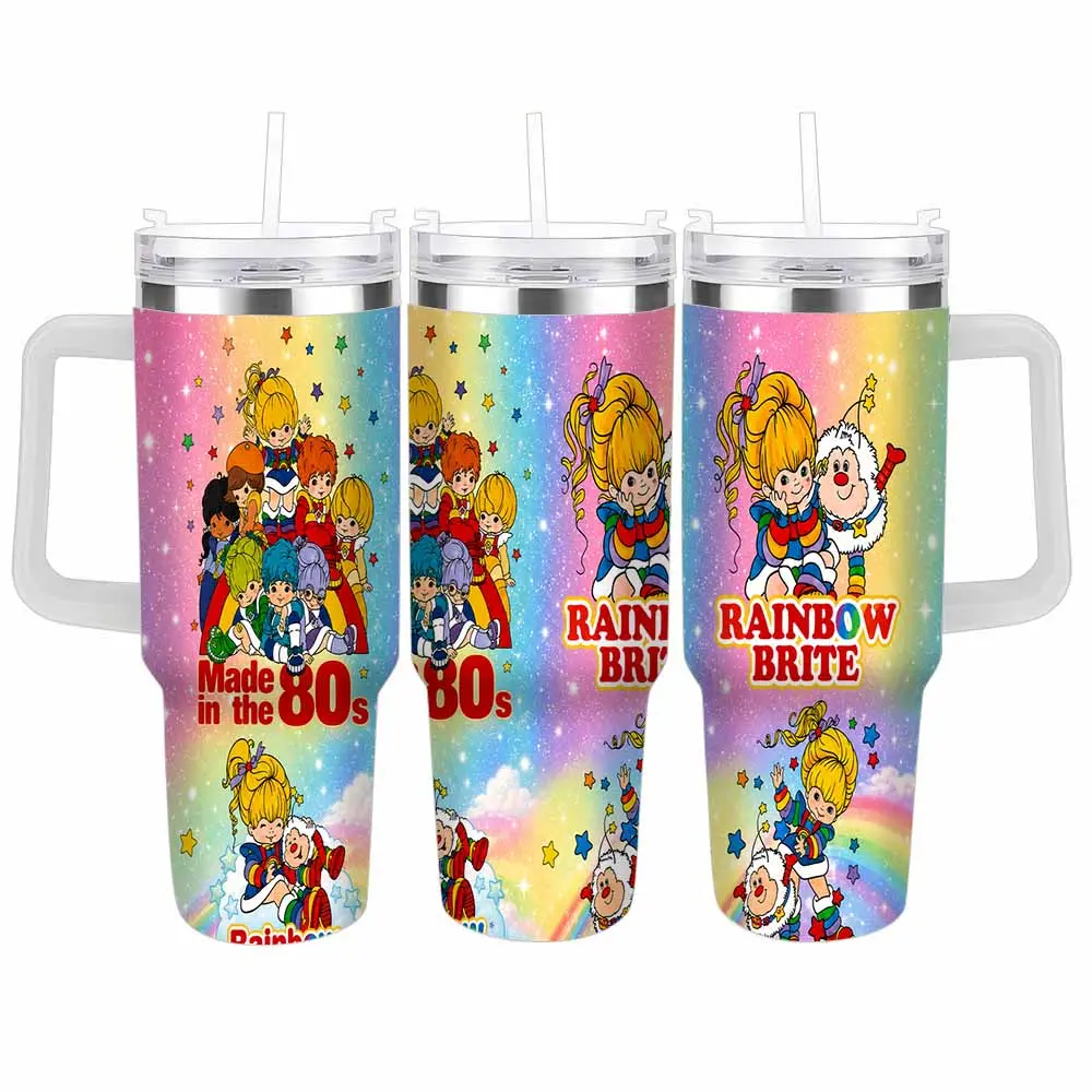 40oz/30oz Retro Eighties Colorful Cartoon Character Insulated Stainless Steel Car Tumbler - Durable Drink Mug with Lid & Straw, Spill-Proof Portable Travel Cup for Daily Commute, Office, Gifting, Flasks, Insulation