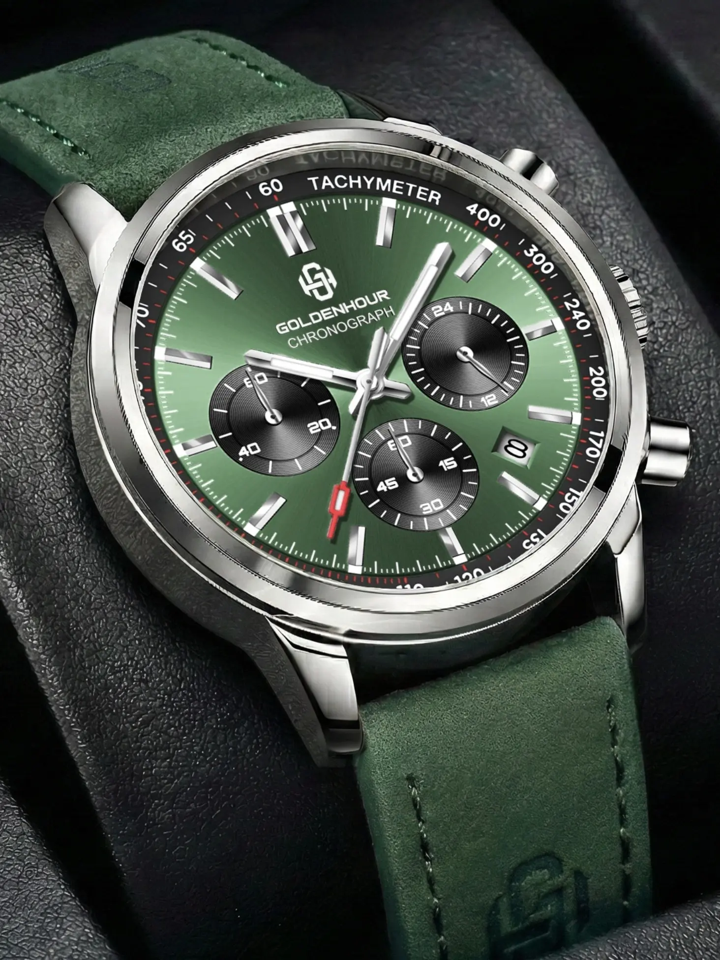 Luxury Green Chronograph Quartz Analog Wristwatch | Casual Business Watch for Men | Gift for Him