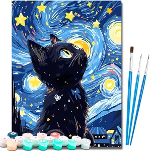 Paint by Number Kits for Adults Beginners, Easy Acrylic Simple Cat Paint by Number Kits, DlY Watercolor Paint by Numbers Kits on Canvas Without Frame for Home Wall Decor Home Decoration 16x20inch