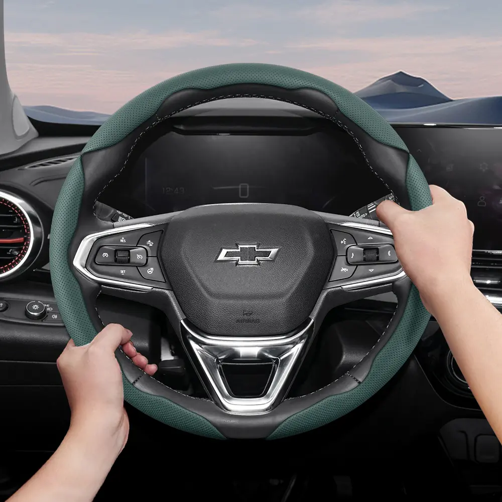 For Chevrolet Steering Wheel Cover, Car Steering Wheel Insert Accessories, Perforated Breathable Leather, Ultra-Thin Design, Compatible with Cruze Spark Equinox Malibu Silverado Corvette
