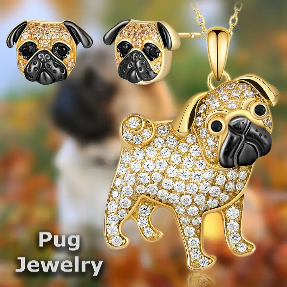 Women's 3-Pcs Cute Creative Pug Alloy Pendant Necklace & Hook Earrings Jewelry Set, Daily Delicate Fashion Accessory, Ideal Gift for Birthday, Christmas