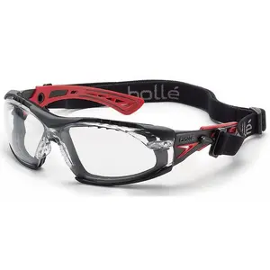 Bolle Rush Plus Safety Glasses Black/Red, Foam Gasket, with Clear Platinum Anti-Fog Lens