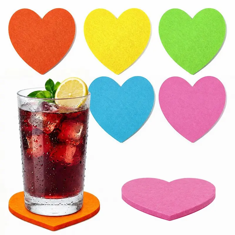 6pcs Heart Shaped Felt Coasters - Absorbent, Heat-Resistant Drink Coasters for Cups and Glasses, Table Protection for Home and Office