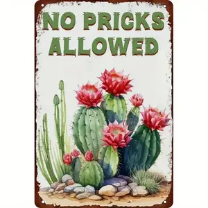 Vintage No Pricks Allowed Metal Tin Sign Funny Wall Decor For Home Cafes Office Store Cacti Kitchen