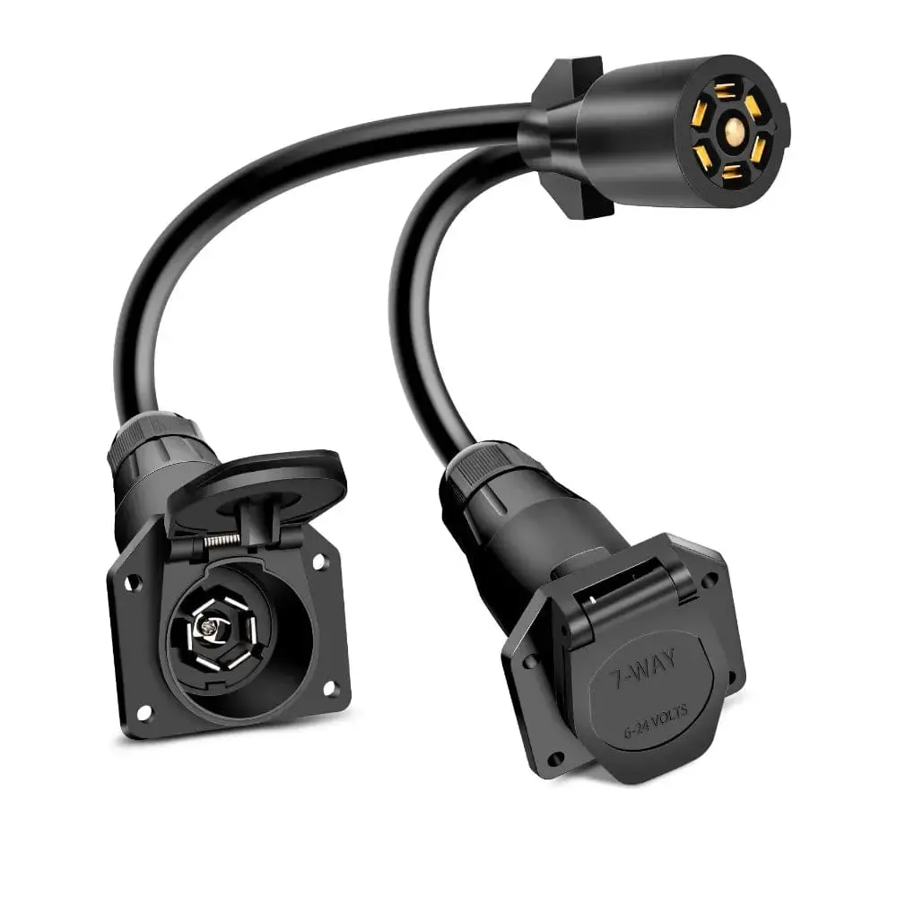 Nilight 7-Way Y Splitter Adapter for Trucks/RVs - 12V Power, Plug-and-Play, Spring-Loaded Dust Cover, Copper Wires, PVC&Plastic Construction, Lights Compatibility for Dual Trailers
