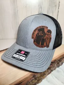 Skeleton Hat Leather Patch Richardson 112 Trucker Hat mens hats dad hats