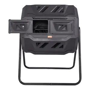 VEVOR Compost Bin, 43-Gal Dual Chamber Composting Tumbler, Large Tumbling Rotating Composter with 2 Sliding Doors and Steel Frame, BPA Free Composter Bin Tumbler for Garden, Kitchen, Yard, Outdoor