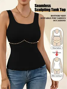 Women's body-shaping clothes, women's tops, vests, exposed patterns, solid color, U-shaped neckline, seamless, comfortable, breathable, suitable for sports, outdoor, figure-flattering.