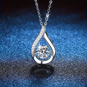 Water Drop Pendant Necklace - Exquisite Luxury Necklace with Dazzling Moissanite, Fashionable and Versatile Design, Perfect Party and Wedding Anniversary Gift for Her