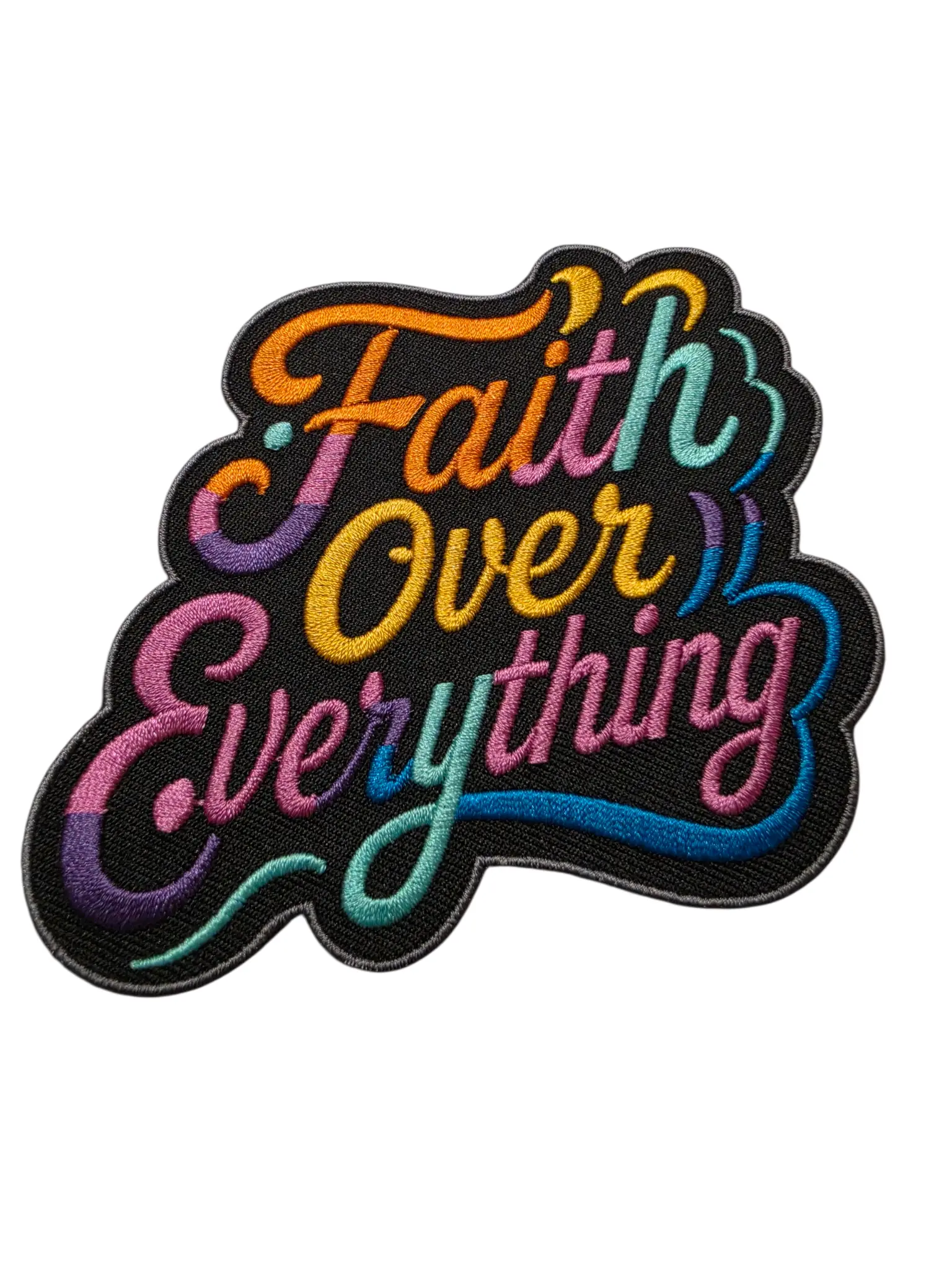 Patch Party Club "Faith Over Everything" 4.4-Inch Inspirational Embroidered Iron-On Patch for Clothing, Jackets, Hats, Bags & Backpacks
