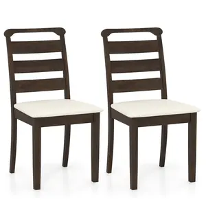 COSTWAY - Polyester Upholstered Wooden Dining Chair Set of 2-Walnut