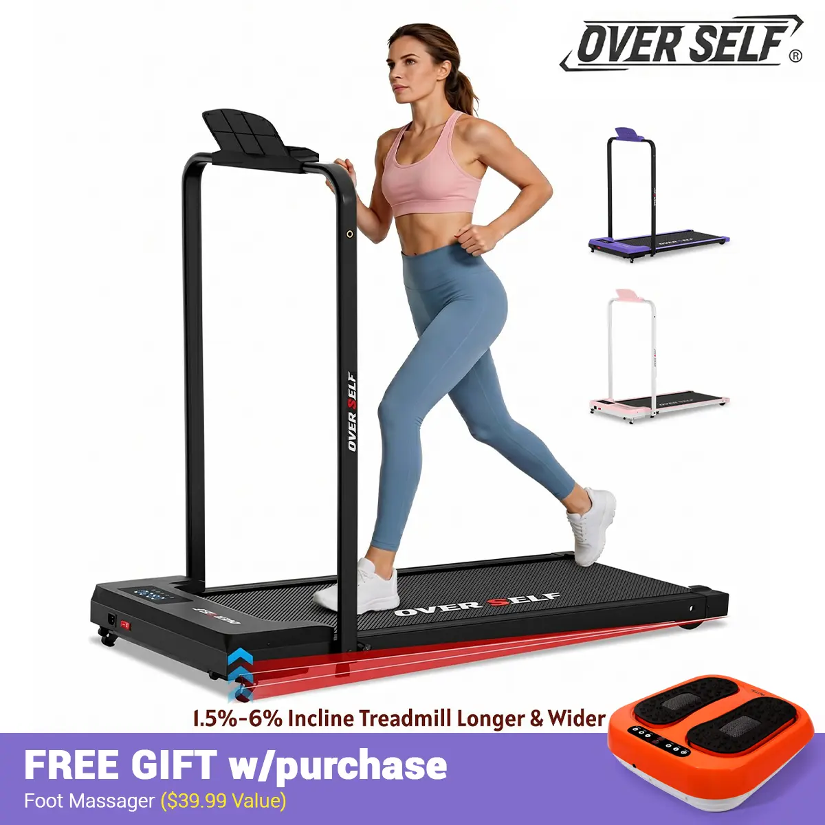OVER SELF 2-in-1 Incline Walking Pad Treadmill with Handrail, 0–6% Adjustable Incline, Foldable Under Desk Treadmill for Home Office, for Plus-size and tall People, 6.2 MPH, 300 lbs Capacity, Remote Control & Wheels, Dealsforyoudays