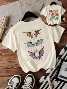 Women's Velaris Book Lover Print Round Neck Short Sleeve Top, Casual Holiday Wear, Soft Fabric, Daily Comfort, Elegant Design, Everyday