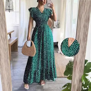 Summer Must-Have! Women's Dalmatian Print Ruffle Sleeve Maxi Dress, Smocked Waist Flowy Vacation Dress #VacationStyle