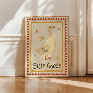 Silly Goose Print, Trendy Wall Art, Apartment Decor, Retro Wall Art, Quirky Wall, Nursery Art, Cottage Core Decor, UNFRAMED, Unique Vintage Style Artwork for Bedroom
