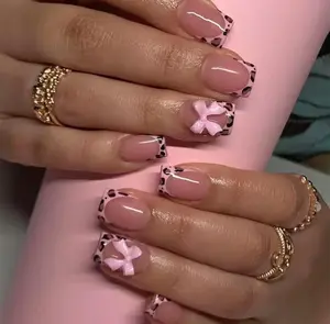 Animal Print Bow Press On Nails | Handdrawn Nail Art 