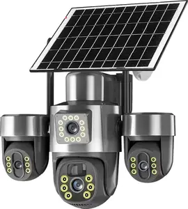 Wireless Solar Security Camera with Triple 3MP HD Lenses, 360° PTZ Coverage, 8000mAh Built-in Battery, Local Card Storage, No Subscription Fee, Digital Waterproof Audio Device for Home Outdoor Surveillance