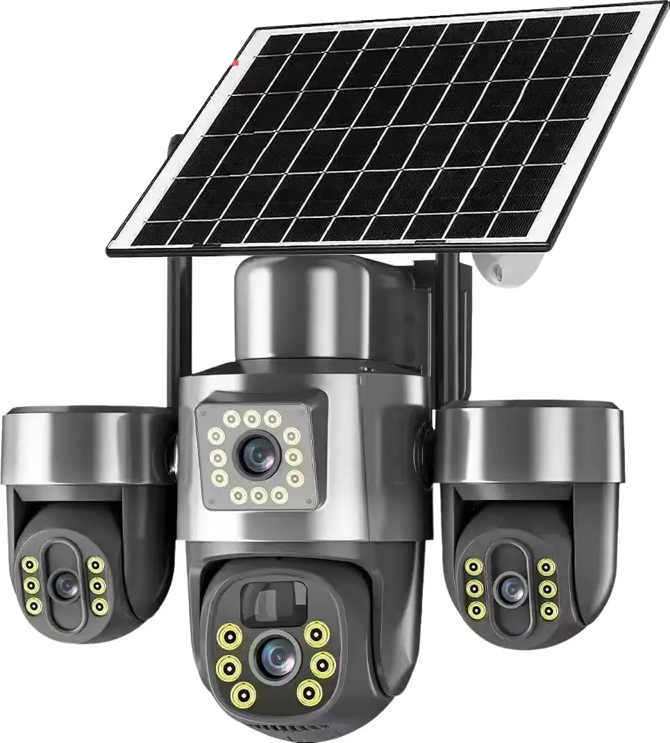 Wireless Solar Security Camera, 3MP Triple HD Lenses, 360° PTZ Coverage, 8000mAh Battery, Local Micro SD Storage, No Subscription Fee, 10x Monitoring, Easy Connection & Installation, Waterproof Digital Audio, for Home Outdoor Surveillance Recording, Devic