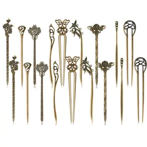 18 count Hair Sticks  Hair Pins Chinese Women Hair Chopsticks Pins Retro  Decorative for Hair Accessory(9 Design) (bronze)