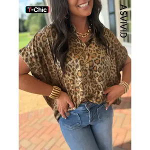 Women's Casual Metallic Leopard Short Sleeve Button Shirt, Loose-Fitting Summer Top, Stylish Animal Pattern Blouse for Daily Wear