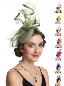 1pcs Feather Fascinator Hat for Women Elegant Vintage Bridal Headpiece Wedding Derby Hat