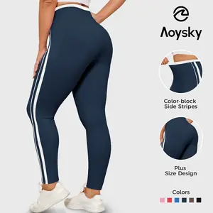 Aoysky Womens Plus Size Yoga Leggings XL-5XL High Waisted Inseam Full Length Workout Active Pants with Contrast Trim
