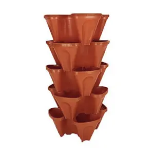 Smart Spring 18" Vertical Planting System - 5pk Stackable Garden Solution for Hydroponics & Organic Gardening - Terracotta Color
