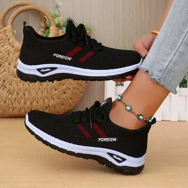 Women's Lightweight Breathable Fly Knit Slip-On Casual Trainers - Women's Shoes with Cushioned Shock Absorption, Non-Slip Rubber Sole, No-Tie Easy On/Off for Daily Wear, Office Commute, Shoes For Women