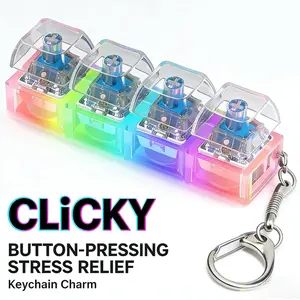 Transparent 4-in-1 Keyboard Fidget Clicker Keychain, Translucent Glow Anxiety Fidgets, Stress-Relieving Decompression Tool