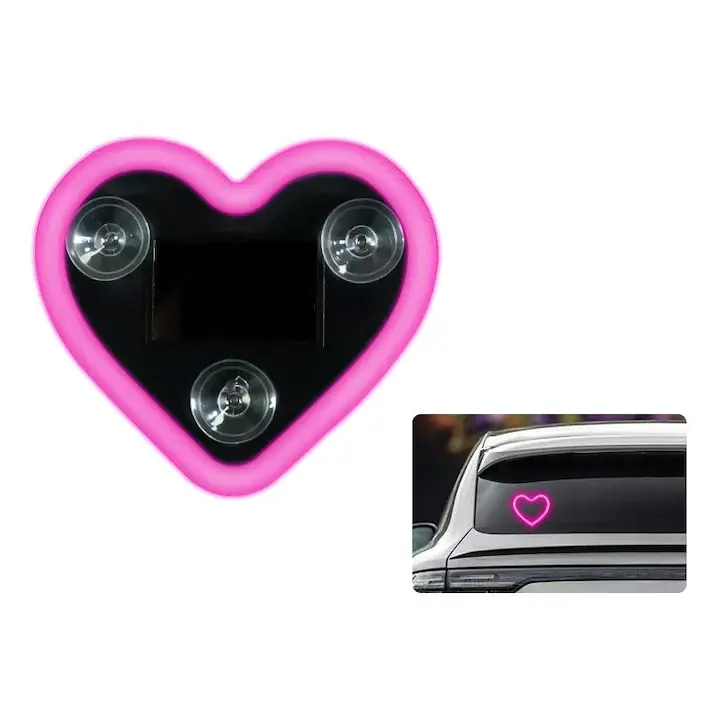 Solar Heart-Shaped Light Romantic Rechargeable Indoor Outdoor Use Adhesive Hanging,Window Decoration Holiday Gift Neon LightCar Led Lights