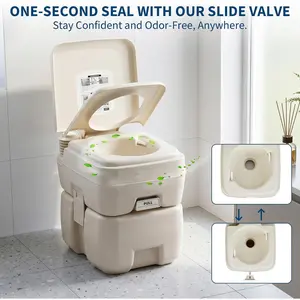 Dual Flush Portable Toilet with 2.6 Gallon Fresh Water Tank & 5.3 Gallon Sewage Tank, Outdoor Camping Potty for RV, Boating, Hiking & Truck Use, Gray/Beige