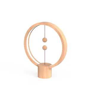 Heng Balance Lamp Round - Contemporary Decor Accent, Modern Lighting Fixture, Interactive Switch, Magnetic Spheres, Touch in the middle, Novelty Light Design Award Winner, Plastic, Silicon LED, Home Decor, Bedroom, Living room, Study room, Gift, REAL WOOD