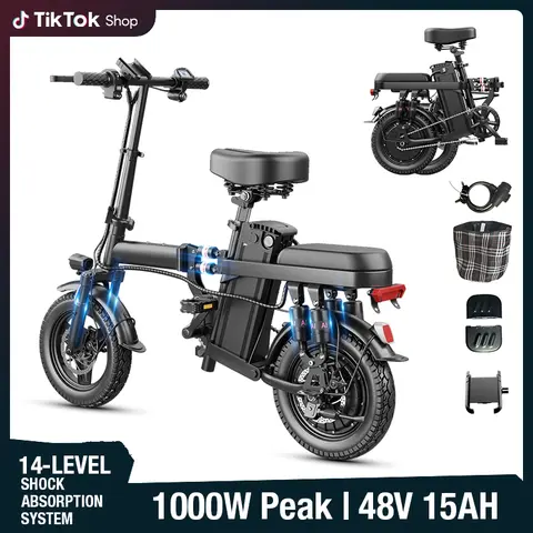 Adults' Electric Folding Commuter Bike - 500W Motor, 48V 15Ah Battery, Foldable Frame, 14-Level Suspension, Dual Disc Brakes, UL2849 Certified, 25000g Shock-Absorbent Compact Ebike for Urban Commute & Long Trips (Commuter Bicycle Model)
