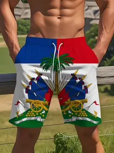 Haiti Flag Men's Beach Shorts, Haitian Pride Quick-Dry Summer Swim Trunks, Ayiti Patriotic Pants for Independence Day