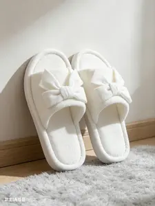 Sweet Princess Bow Plush One-Strap Slipper, Ultra Soft Plush Shoe Face, 3D Butterfly Decoration, Thick Fleece Lining, Non-Slip Sole