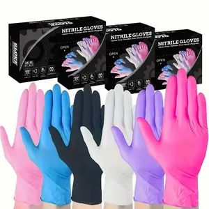 Nitrile Gloves 50pcs Black/White/Blue/Pink/Purple Nitrile Disposable Gloves |   Cleaning Gloves,Durable, Latex Free, Thickened Design for Kitchen, Tattoo, Beauty Salon, Bathroom Cleaning - Large Medium Small,Oil-proof,Waterproof,Essential for Home