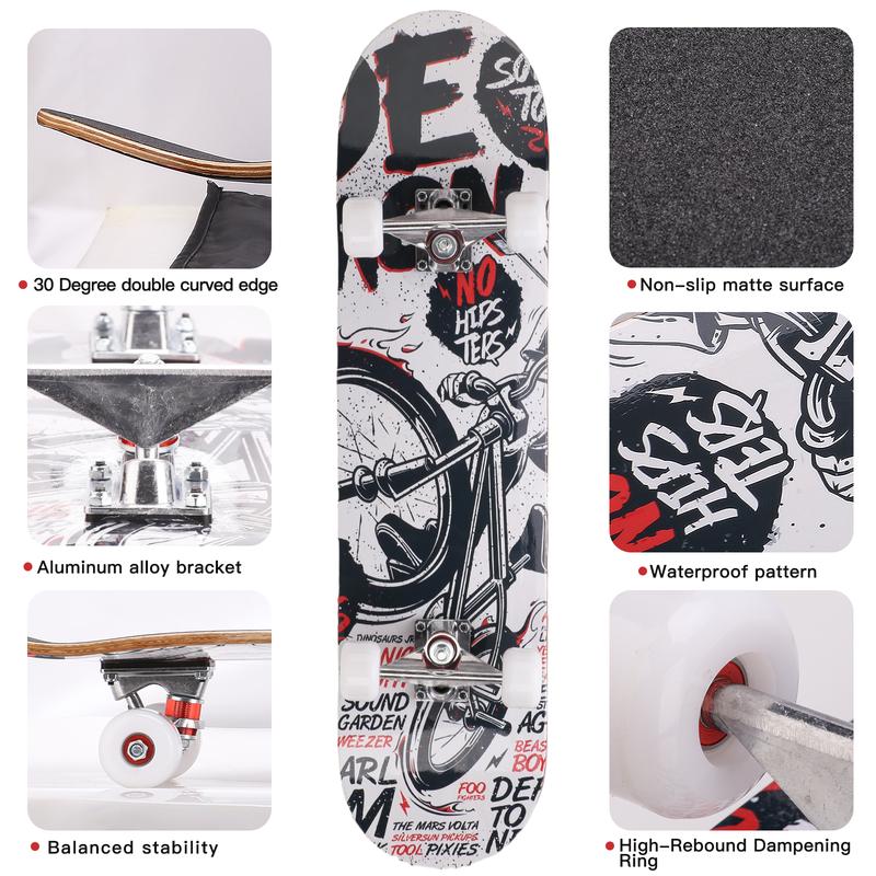 Professional Double Kick Skateboard, 31 inch Maple Deck, ABEC-9 Bearings, 95A PU Wheels, Custom Graphic Design