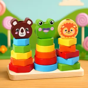 Rainbow Animal Stacking Game Wooden Blocks Educational Shape Sorter, Ideal for Boys and Girls, Enhances Fine Motor Skills and Sensory Abilities, Fun Play Design