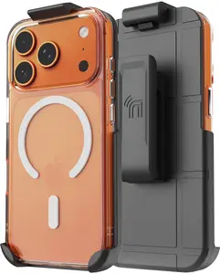 Nakedcelllphone Combo for iPhone 17 Pro Phone Case, Anti-Shock Case and Belt Clip Holster Holder (Compatible with MagSafe) - Clear