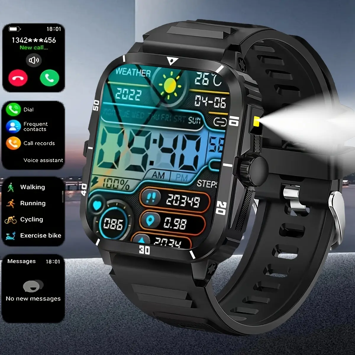 2.01-inch full touch screen, 2026 LDE Smartwatch, wireless calling, multiple sports modes, music and camera control, compatible with Iphone and Android, perfect holiday gift.