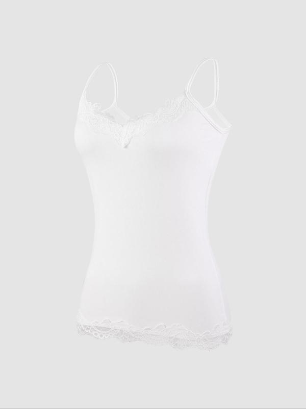 Women's Contrast Lace Cami Top, Casual Comfy Cami, Casual Soft Comfortable Breathable Sleeveless Spaghetti Strap Top for Daily Wear, Ladies Sleepwear for All Seasons, Clothing