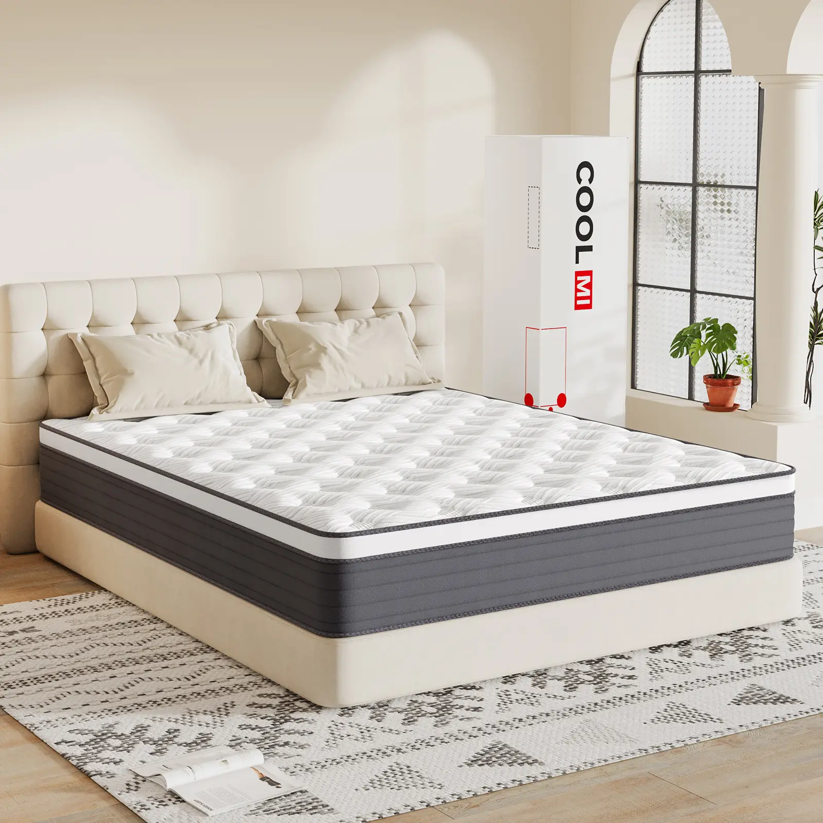 COOLMI 12/14 Inch Hybrid Mattresses in a Box with Comfort and Pocket Coils Memory Foam, for Pressure Alleviation & Motion lsolation, CertiPUR-US Certi