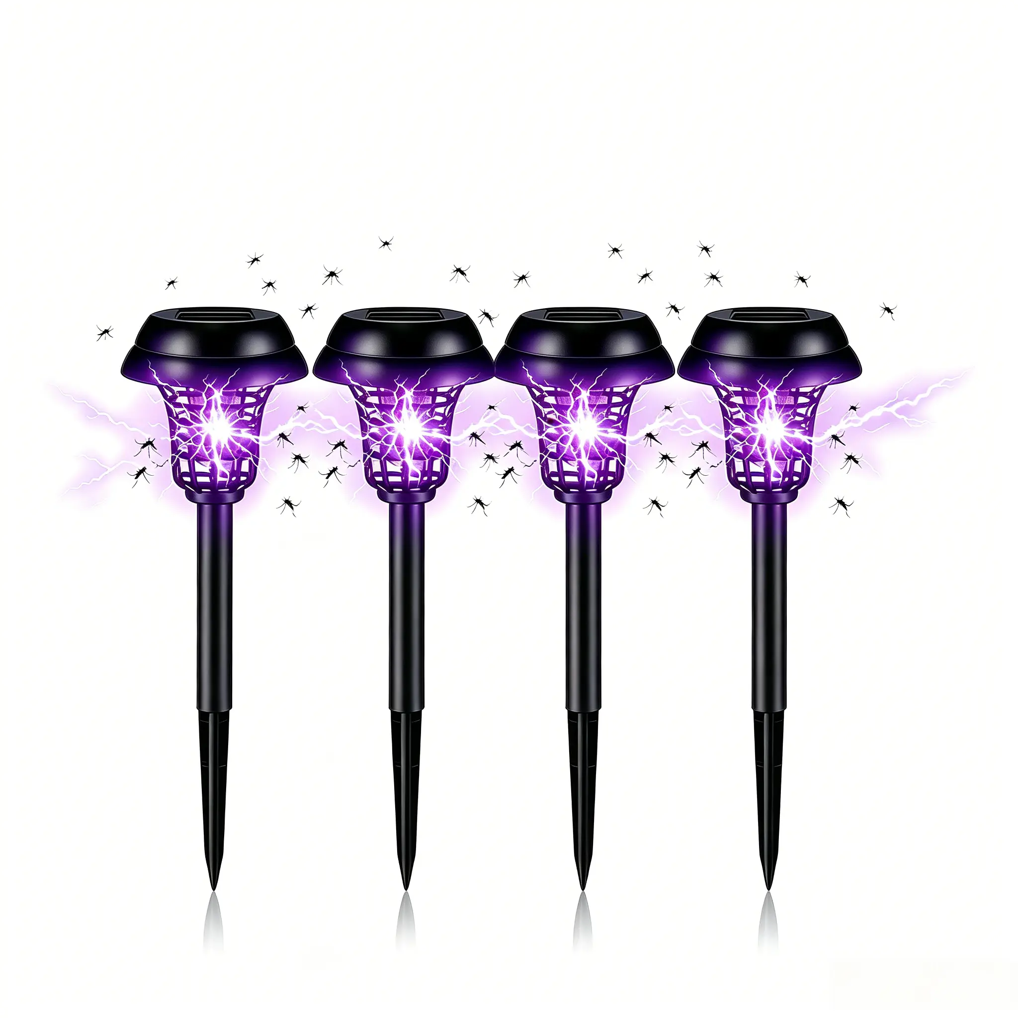 4-Piece Black Plastic Solar Bug Zapper - Waterproof Mosquito Killer, Solar-Powered Repellent Lamp for Moth, Gnat, Fly for Outdoor Garden, Patio Use (Indoor Compatible)