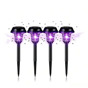4-Piece Black Plastic Solar Bug Zapper - Waterproof Mosquito Killer, Solar-Powered Repellent Lamp for Moth, Gnat, Fly for Outdoor Garden, Patio Use (Indoor Compatible)