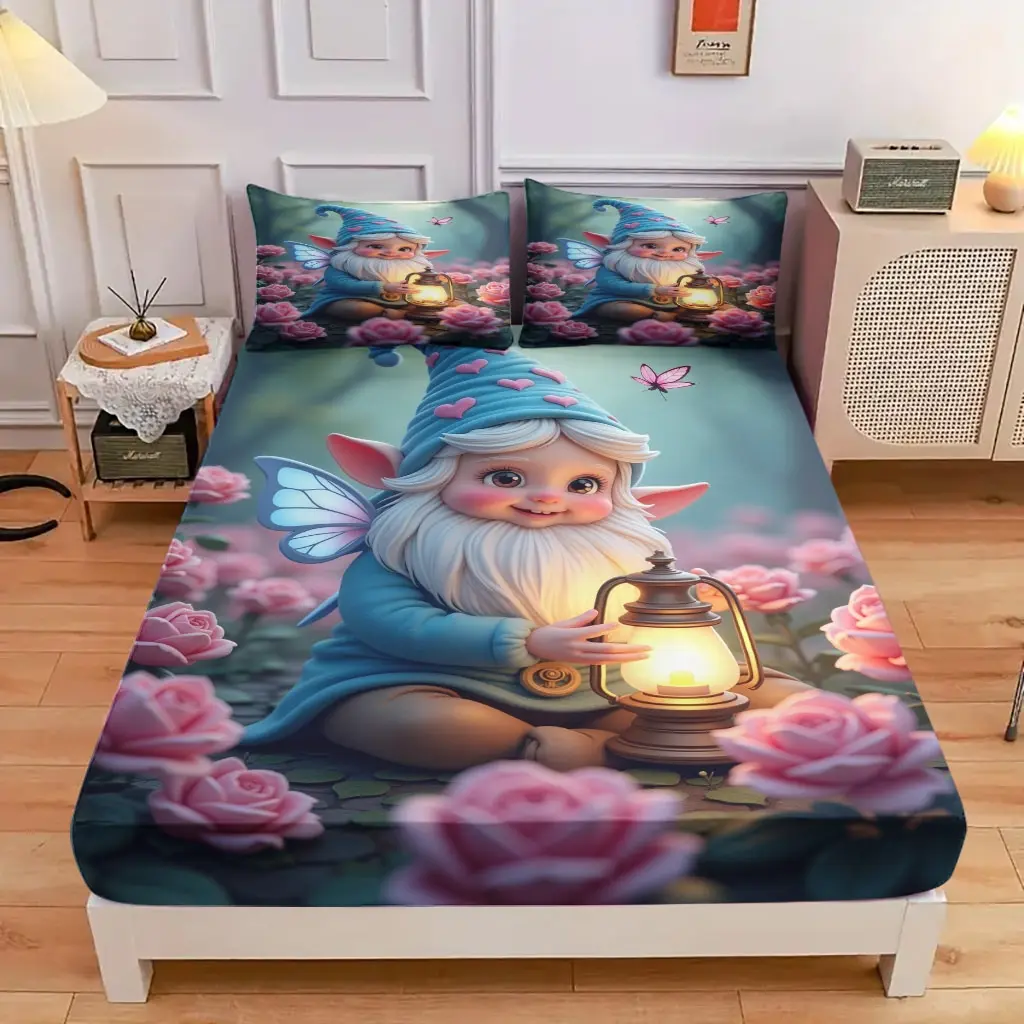 3-Piece Comfortable Forest Elf Lantern Riddle Bed Hat Set, High-Definition Digital Printing, Soft And Breathable, 100% Polyester Fiber, Perfect Gift For All Seasons, Suitable For Family And Friends. Clearance Sale