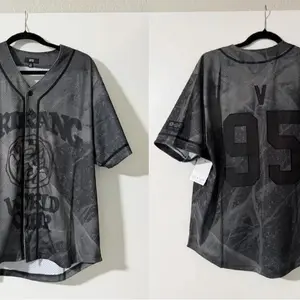 Streetwear Mesh Baseball Jersey Oversized Graphic Shirt Black Grey 95 Vibe
